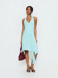 Moonlit Honey Asymmetrical Halter Jersey Midi Dress Turquoise