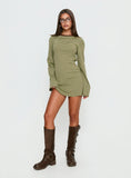 Lulolah Long Sleeve Mini Dress Green / Chocolate Stripe