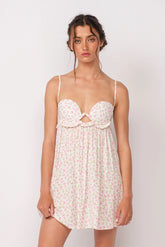Drew White and Pink Floral Babydoll Cami Mini Dress
