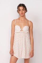 Drew White and Pink Floral Babydoll Cami Mini Dress