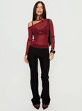 Zondra Sheer One Shoulder Top Burgundy Shimmer