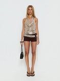 Northern Lights Cowl Halter Backless Top Champagne Sequin