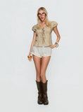 Elenna Tie Detail Blouse Top Beige
