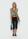 Meltwater Lace Trim Wrap Detail Top Black Check