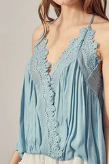 Everything Sweet Foam Blue Lace Trim Tank Top