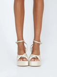 Everlasting Satin Platform Heels Champagne