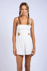 Molly White Smocked Cutout Romper