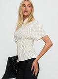 Dannica Cinched Short Sleeve Shirt Cream Polka