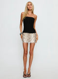 Chrissie Bead Fringe Sequin Mini Skirt Silver