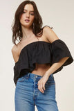 Darcie Black Flowy Off Shoulder Crop Top