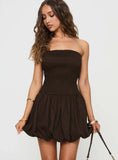 Bonjour Bubble Hem Mini Dress Brown