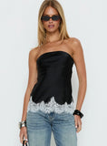 Fiorelle Strapless Lace Trim Satin Top Black / White