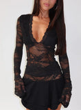 Kecia Long Sleeve Lace Top Black