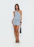 Close Up Sparkle One Shoulder Mini Dress Blue