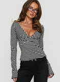 Madelon Long Sleeve Wrap Top Black / Grey Stripe