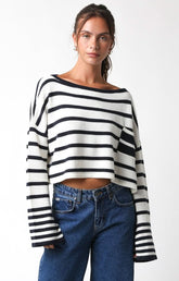 Carter White Striped Cropped Sweater