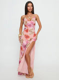 Sibellah Beaded Cowl Neck Maxi Dress Pink Multi