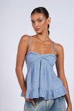 Gracie Blue Gingham Babydoll Twist Top