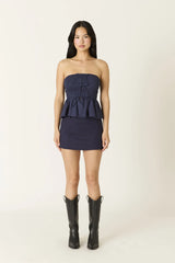 Genevieve Navy Peplum Tube Top