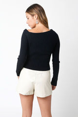 Margaret Black Off The Shoulder Sweater Top