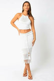 Salty Sun White Knit Halter Lace Up Midi Dress Set