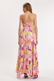 Willow Pink Multi Tropical Strapless Maxi Dress