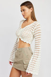 Liv White Ruched Crochet Crop Top