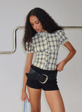Maxfield Collared Button Up Blouse Top Multi Check