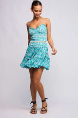 Ayla Teal Blue Floral Smocked Mini Dress