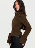 Kelehan Long Sleeve Zip Front Top Stonewashed Brown