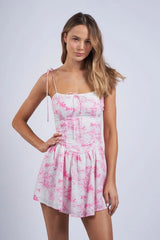 Dolly White and Pink Flower Mini Dress