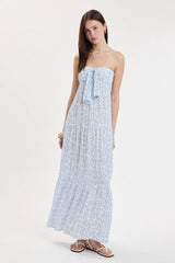 Selene Blue Ditsy Floral Strapless Maxi Dress