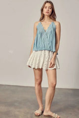 Everything Sweet Foam Blue Lace Trim Tank Top