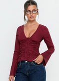Zanetta Ruched Long Sleeve Top Burgundy