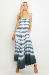 Sunshine Will Follow Charcoal Border Tie Dye Strapless Maxi Dress