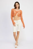 Saturday Sun Orange Crochet Front Tie Crop Top