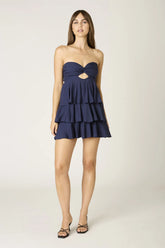 Charlotte Navy Strapless Ruffle Mini Dress