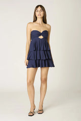 Charlotte Navy Strapless Ruffle Mini Dress