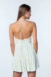 Boca Grande Lime and White Floral Halter Mini Dress