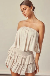 Monaco Ivory Strapless Ruffle Romper