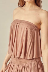 Monaco Mocha Strapless Ruffle Romper