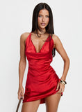 Anjelina Halter Plunge Mini Dress Red