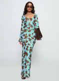 Elorie Long Sleeve Maxi Dress Blue Brown
