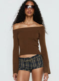 Perrey Long Sleeve Off Shoulder Knit Top Brown