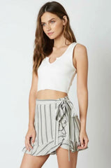 Dana Black and White Striped Ruffle Wrap Skort