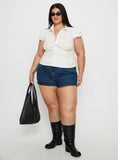 Kavira Tie Bust Short Sleeve Shirt White Curve