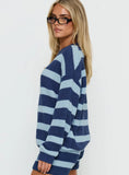 Kealin Crew Neck Knit Sweater Blue Stripe