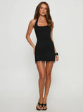 Modesta Halter Beaded Mini Dress Black
