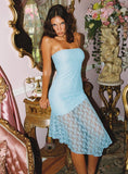 Nonchalant Strapless Lace Midi Dress Blue