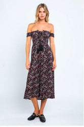 Allison Off the Shoulder Black Floral Print Jumpsuit